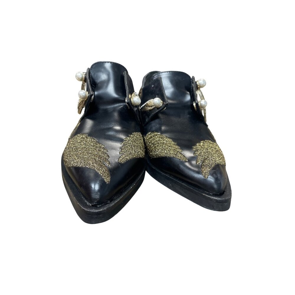 Coliac Italy made womans Black Leather Wing Pearl Loafers Sz 7 SKU 9542 - Picture 8 of 15